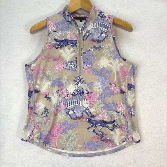 Greyson Tops - Greyson Savannah Nights Sleeveless Vesta 1/4 Zip Top Womens XL Golfcore Wolf
